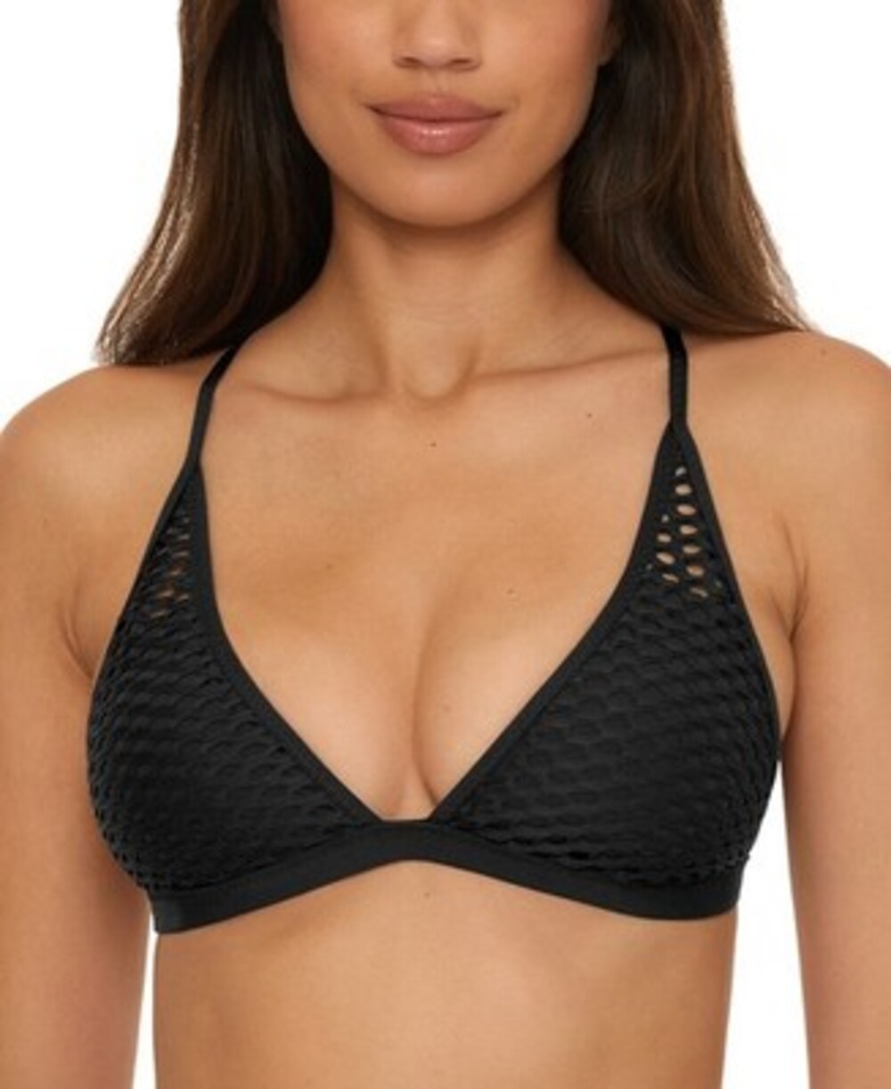 BECCA Castaway Fishnet Bikini Top Women's M Black Cross Back Straps Closure